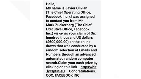 facebook winning money scam